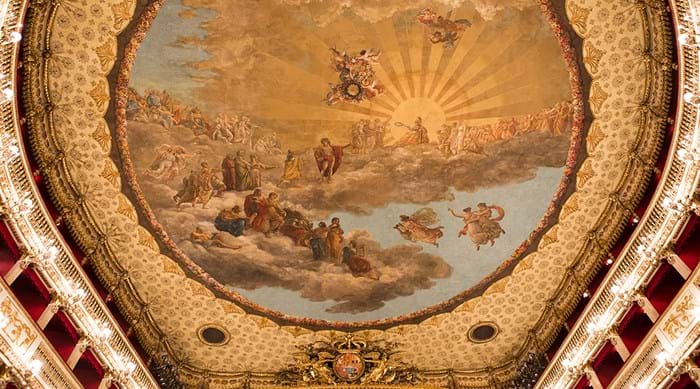 The ceiling of the Teatro di San Carlo was painted Antonio, Giuseppe and Giovanni Cammarano.