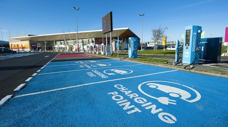 EV charging points and spaces at the Le Shuttle terminal 