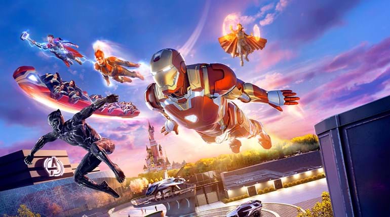 Marvel Avengers flying over Disneyland Paris
