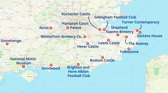 Kaart van Zuid-Engeland met de leukste culturele hotspots