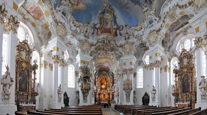 The opulent interior of the Wieskirche.
