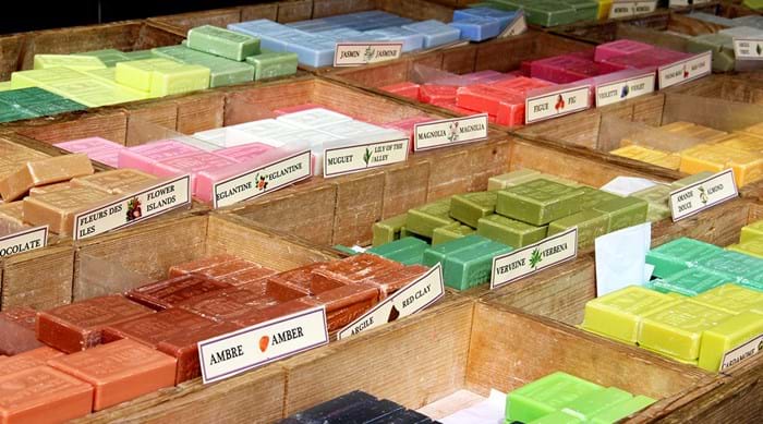 A colourful soap stall in Marseille