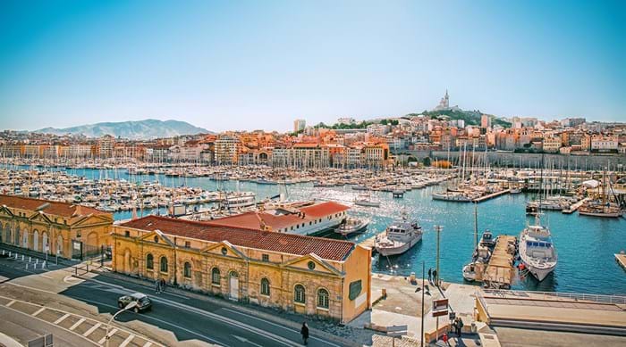 Panoramic cityscape of Vieux Port, Marseille